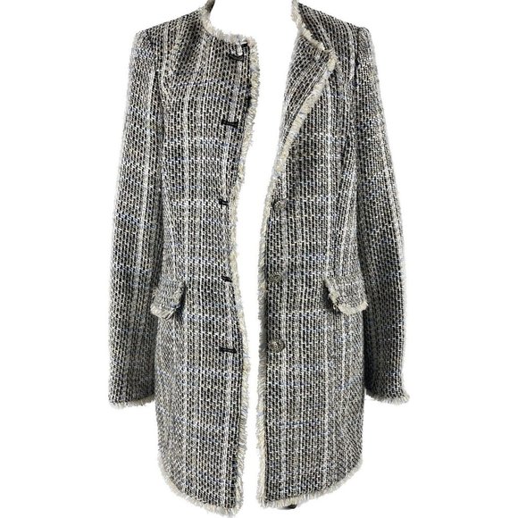 KARL LAGERFELD Size 10 Tweed Pattern LONG Peacoat Jacket Blazer - Picture 7 of 16